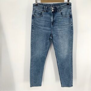 American Eagle Mom Jeans 8 Regular 2-Button High Rise Blue Stretch Denim 28” Leg